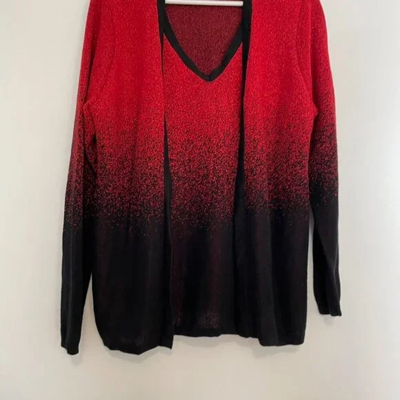 AVENUE Plus Size Red Metallic Black Ombre Twin Set Twinset Top Cardigan Sweater - Picture 3 of 11